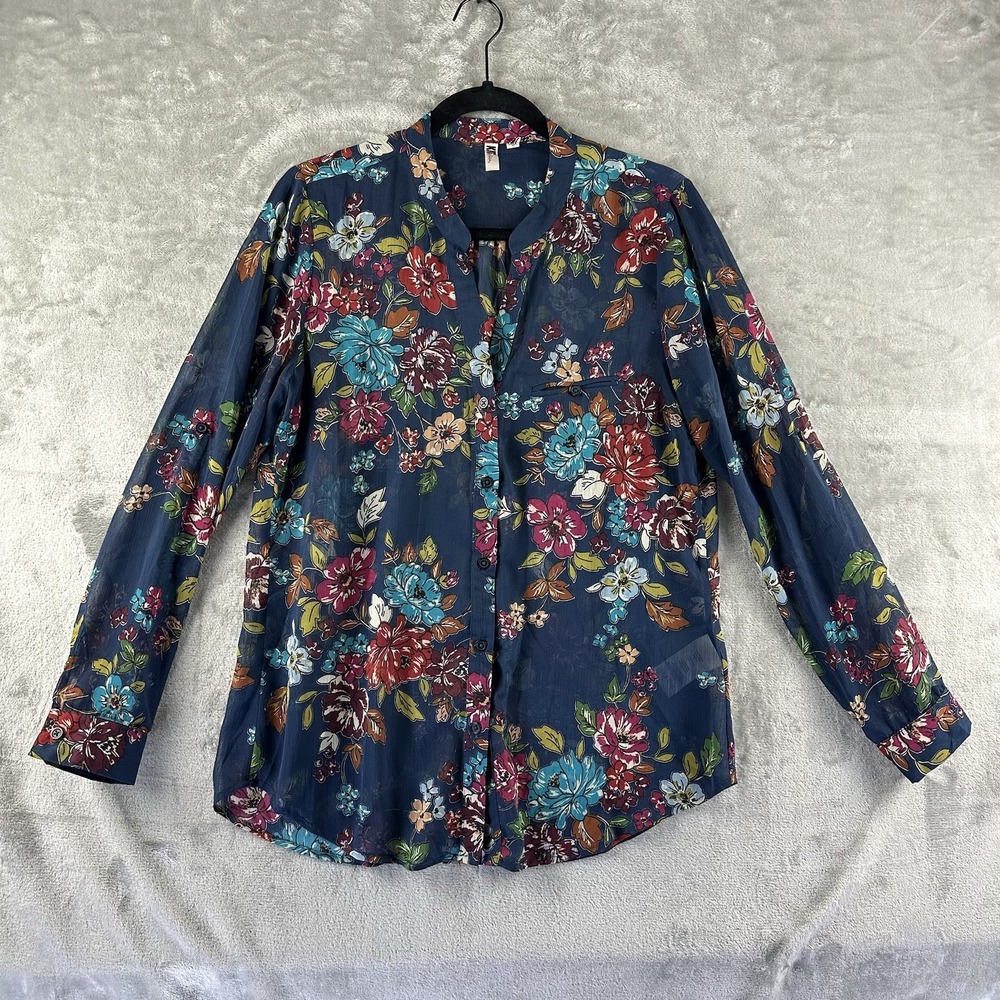 Kut from the Kloth Navy Blue Floral Button-Down Shirt
